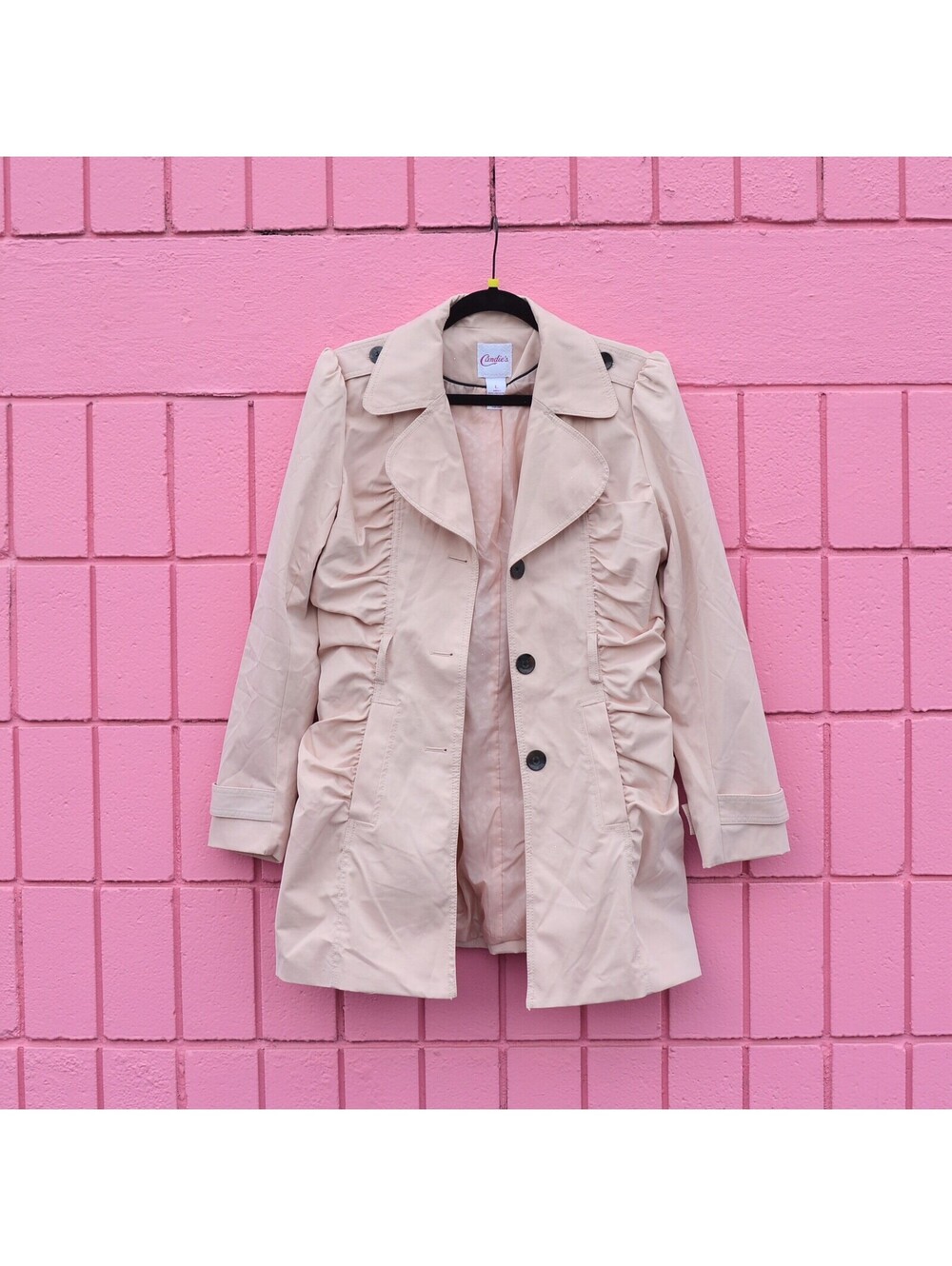 #199 L Candie’s Light Pale Pink Ruffle Jacket Trenchcoat Raincoat